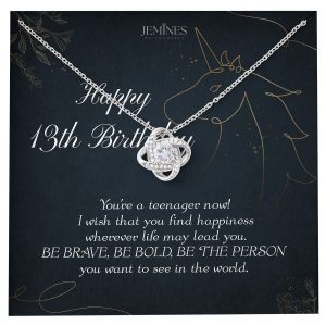 JEMINES 13th Birthday Love Knot Necklace Gift for Teen Girls