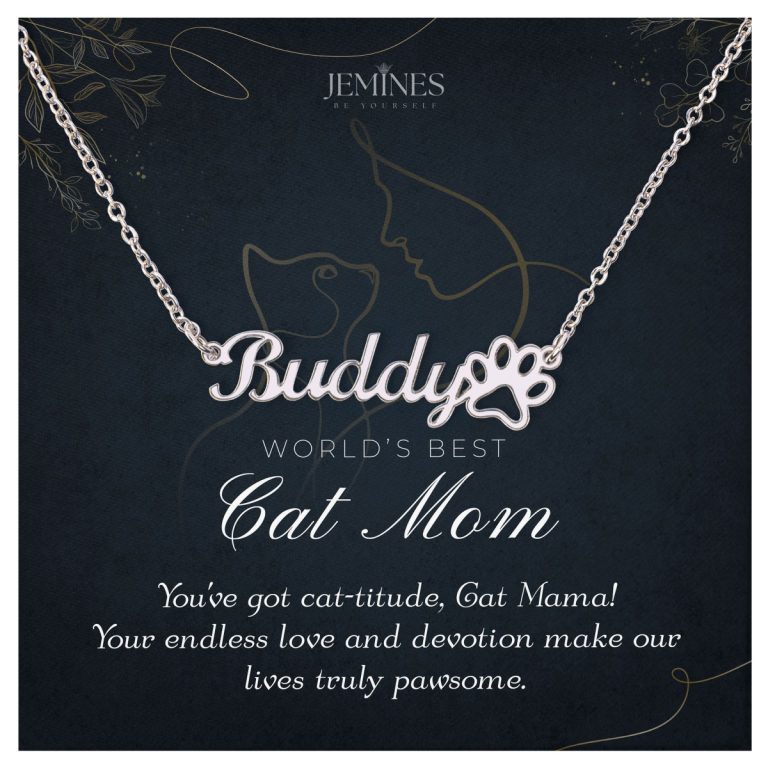 JEMINES Cat Mom Custom Paw Print Name Necklace Gifts