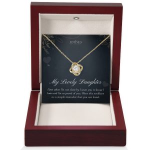 JEMINES Daughter Long Distance Love Knot Gold Necklace