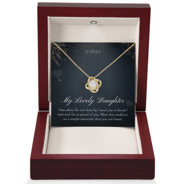 JEMINES Daughter Long Distance Love Knot Gold Necklace