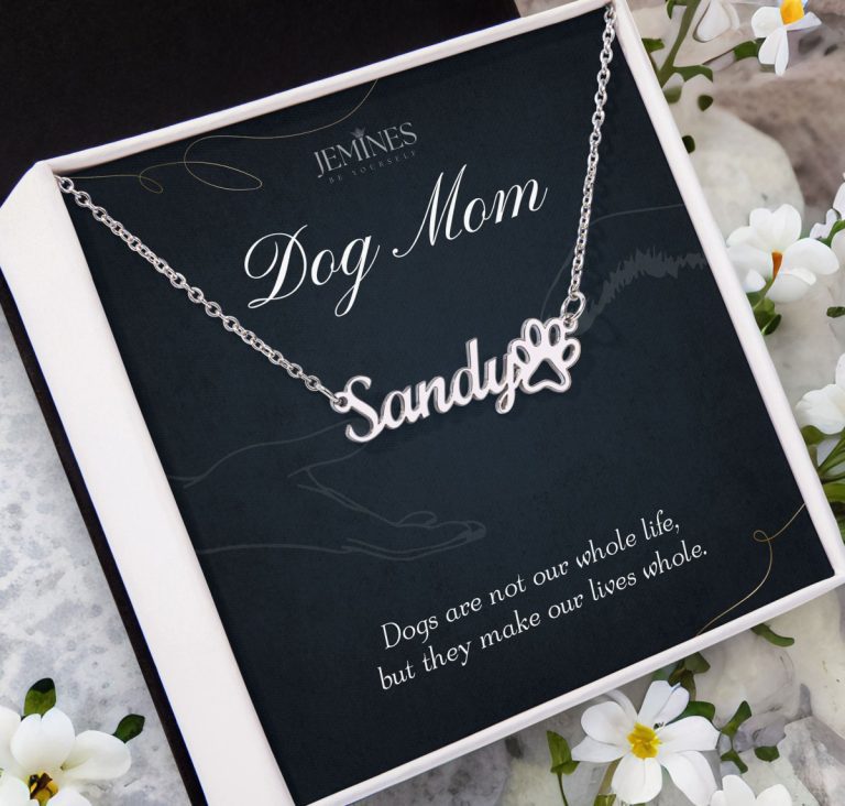 JEMINES Dog Mom Custom Paw Print Name Necklace Gifts