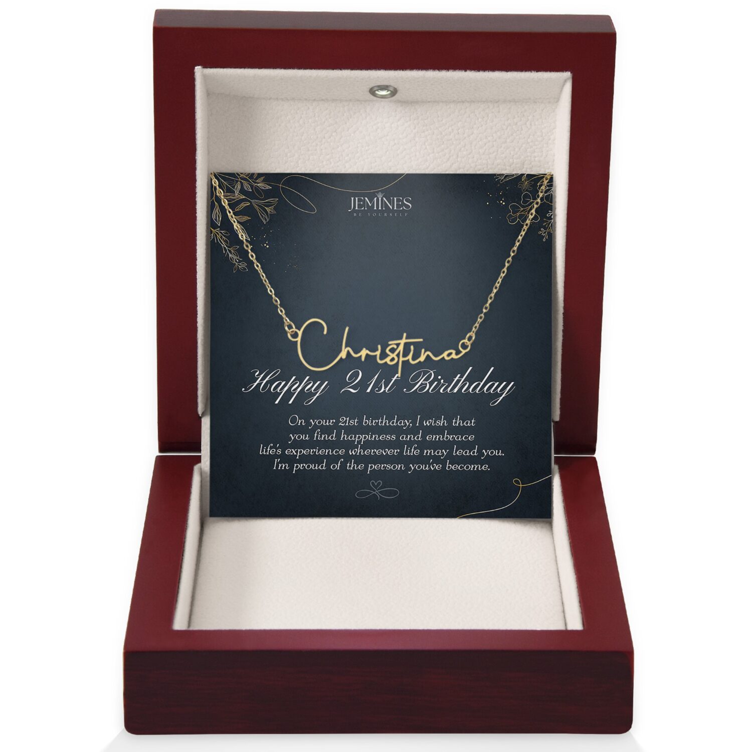 21st Birthday Signature Name Gold Necklace