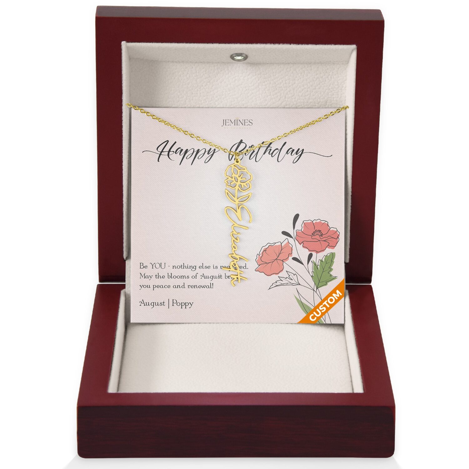August Birth Flower Custom Gold Necklace