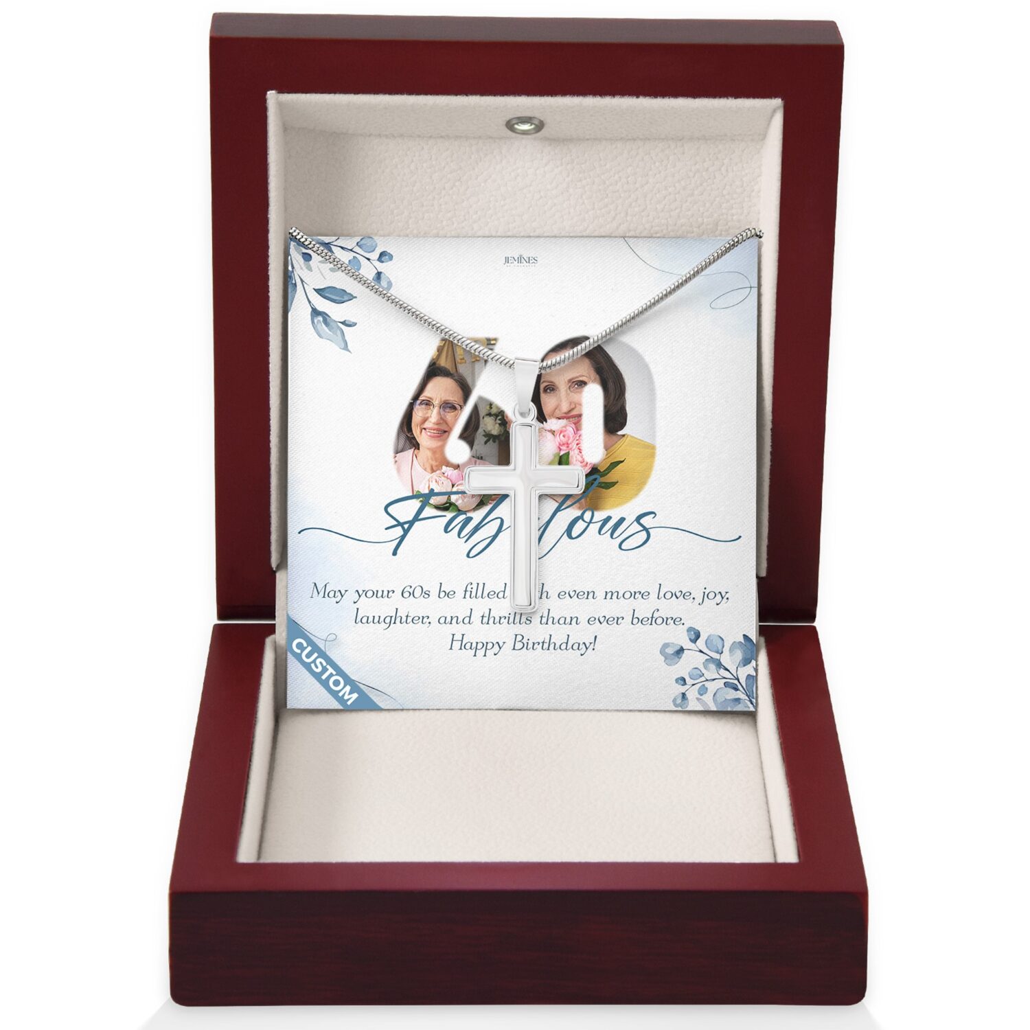 Custom Birthday Artisan Cross Necklace Gift