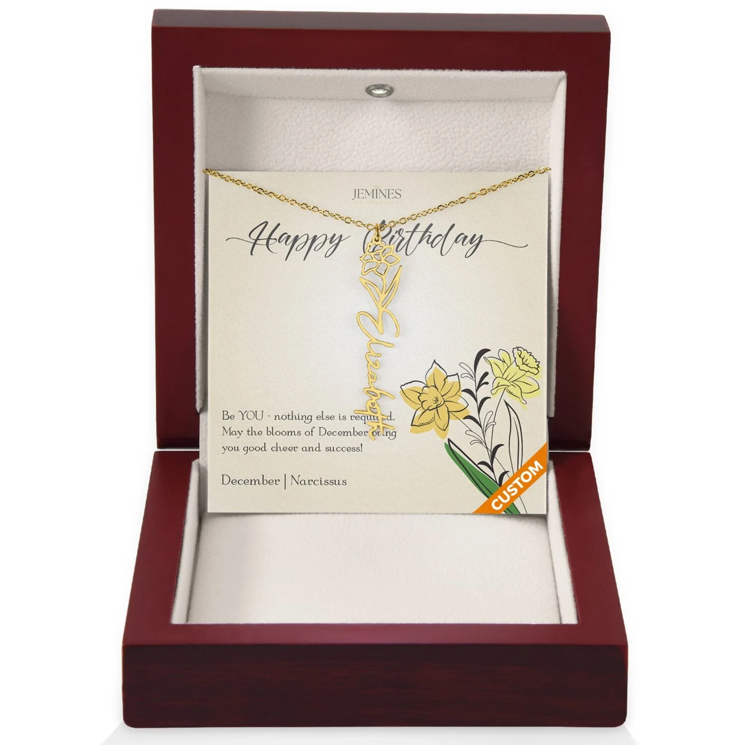 December Birth Flower Custom Gold Necklace