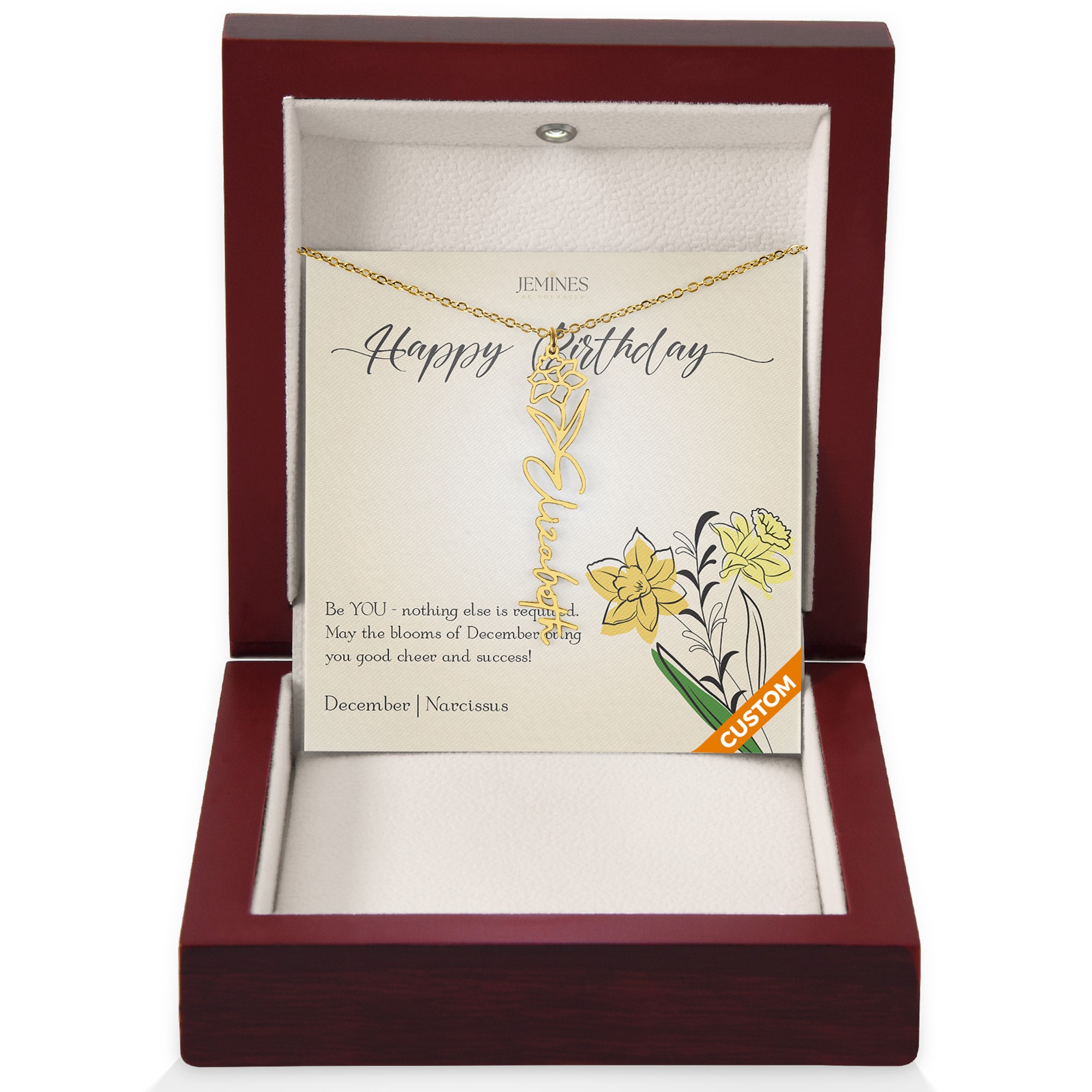 December Birth Flower Custom Gold Necklace