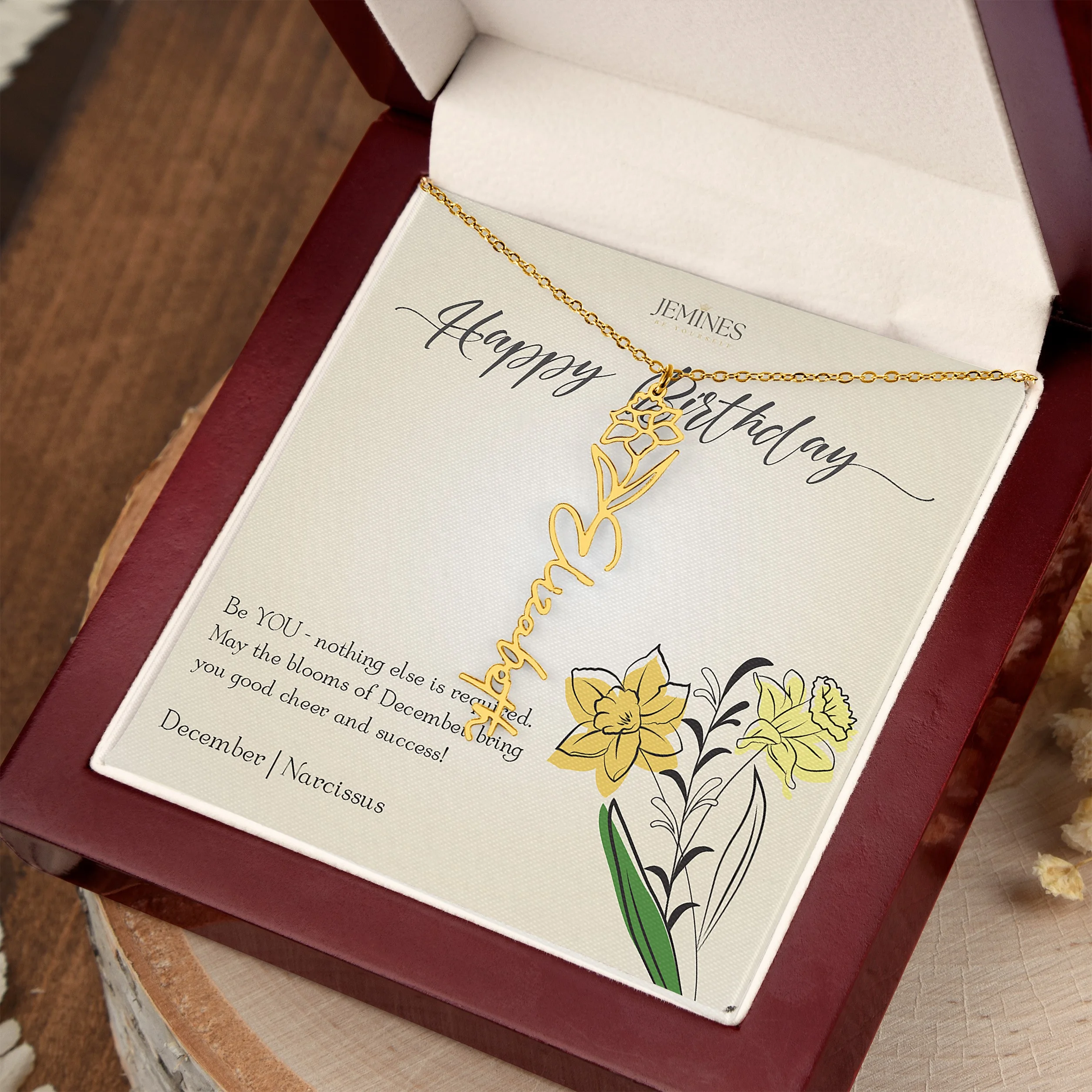 December Birth Flower Gold Necklace Custom Gift - Image 2