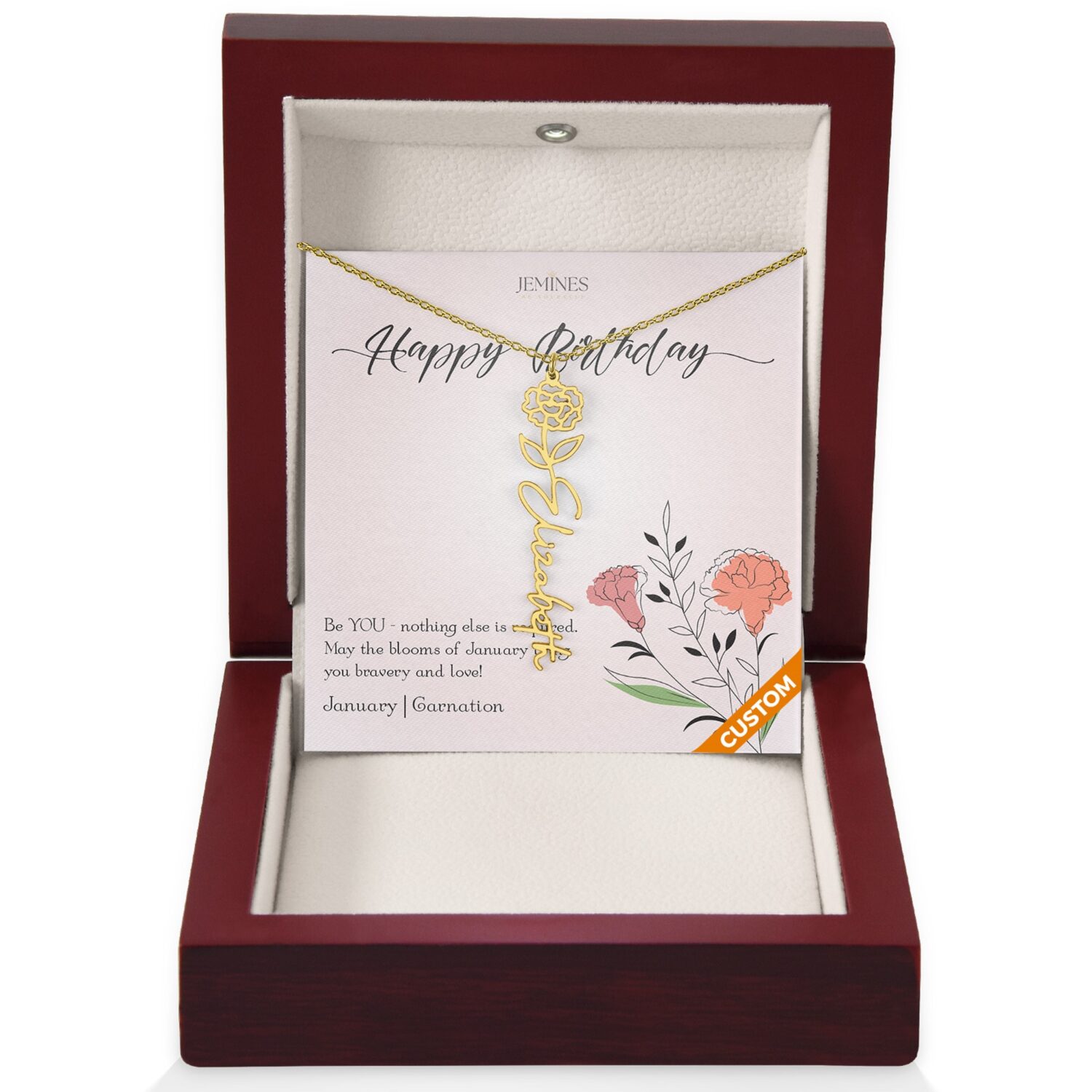 January Birth Flower Custom Gold Necklace