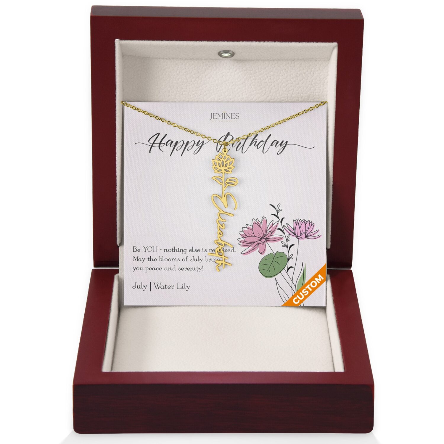 July Birth Flower Custom Gold Necklace