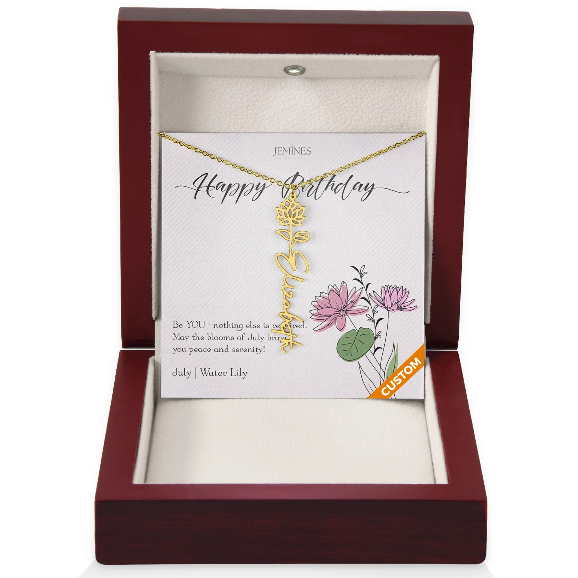 July Birth Flower Custom Gold Necklace