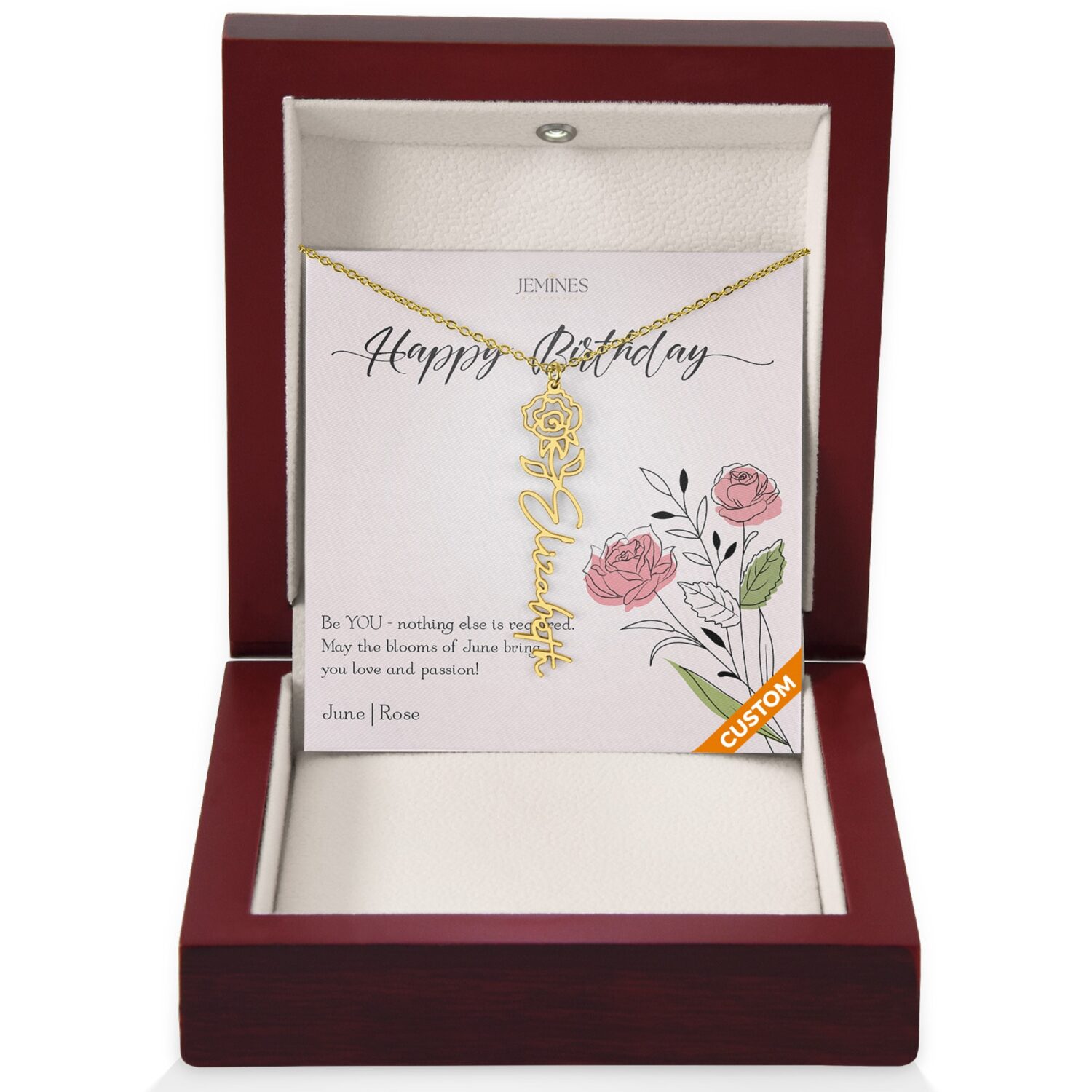 June Birth Flower Custom Gold Necklace