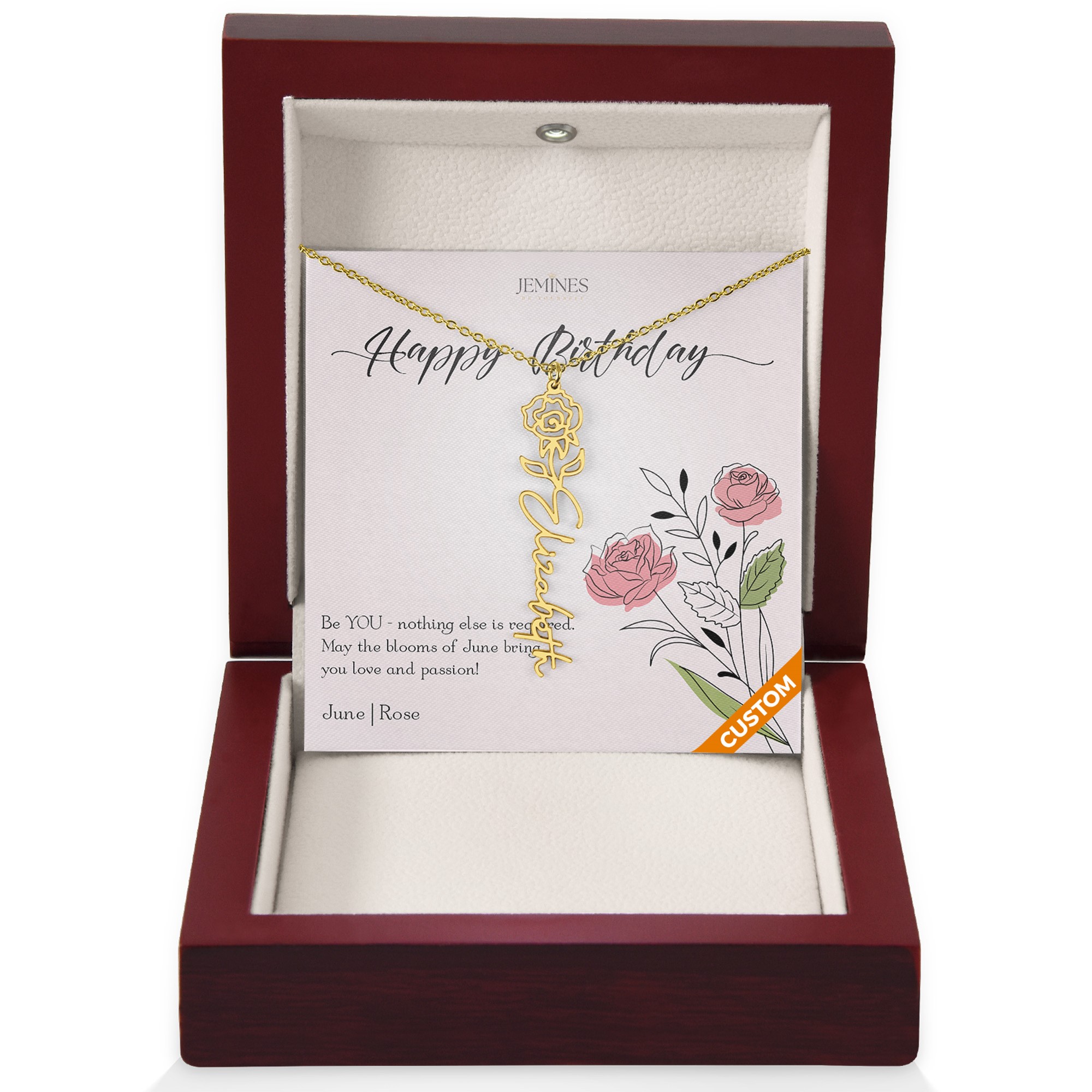 June Birth Flower Custom Gold Necklace