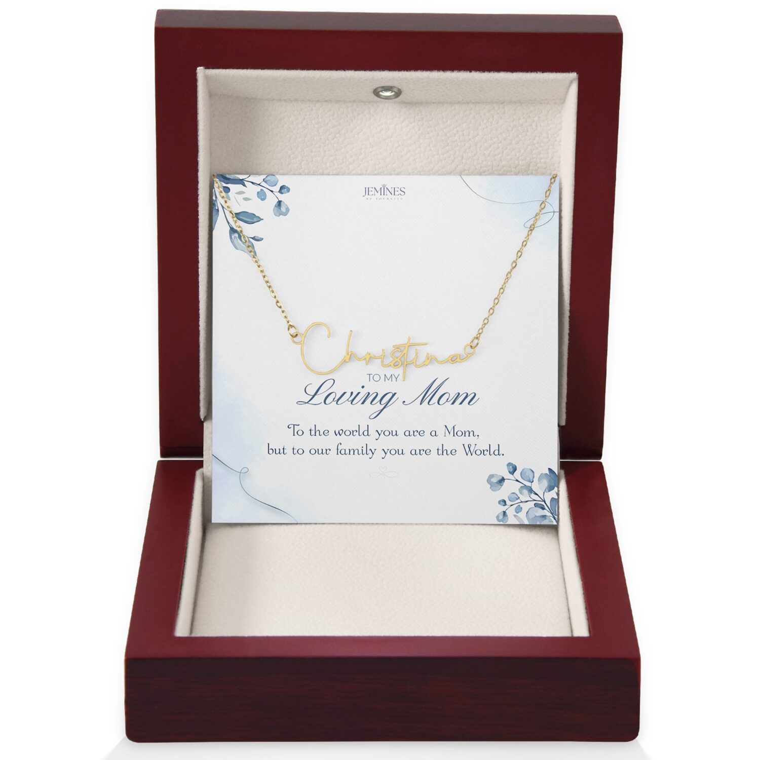 Loving Mom Signature Name Gold Necklace Gift