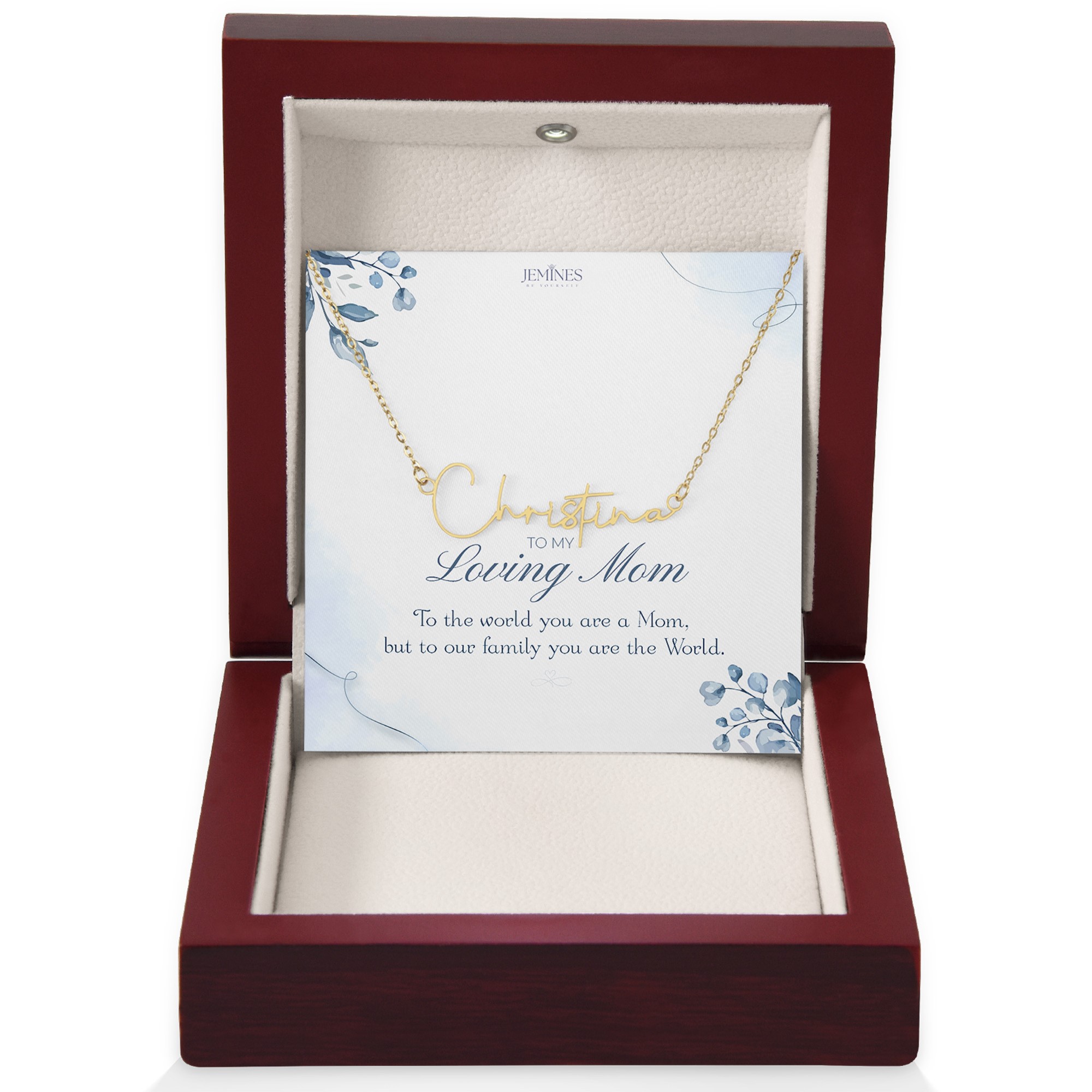 Loving Mom Signature Name Gold Necklace Gift
