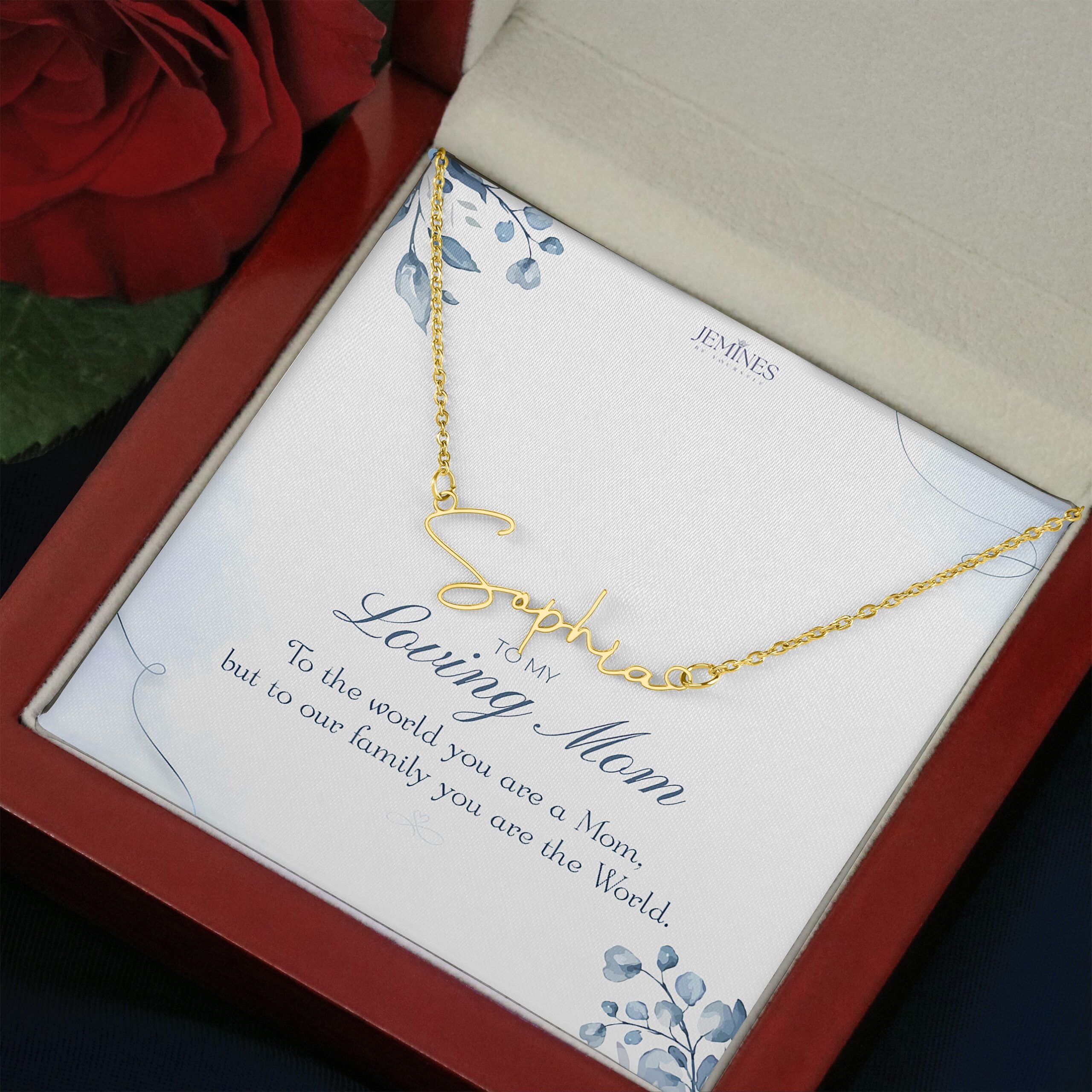 Loving Mom Signature Name Gold Necklace Elegant Gift - Image 3