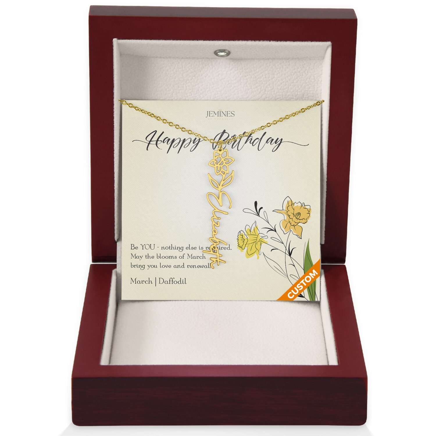 March Birth Flower Custom Gold Necklace