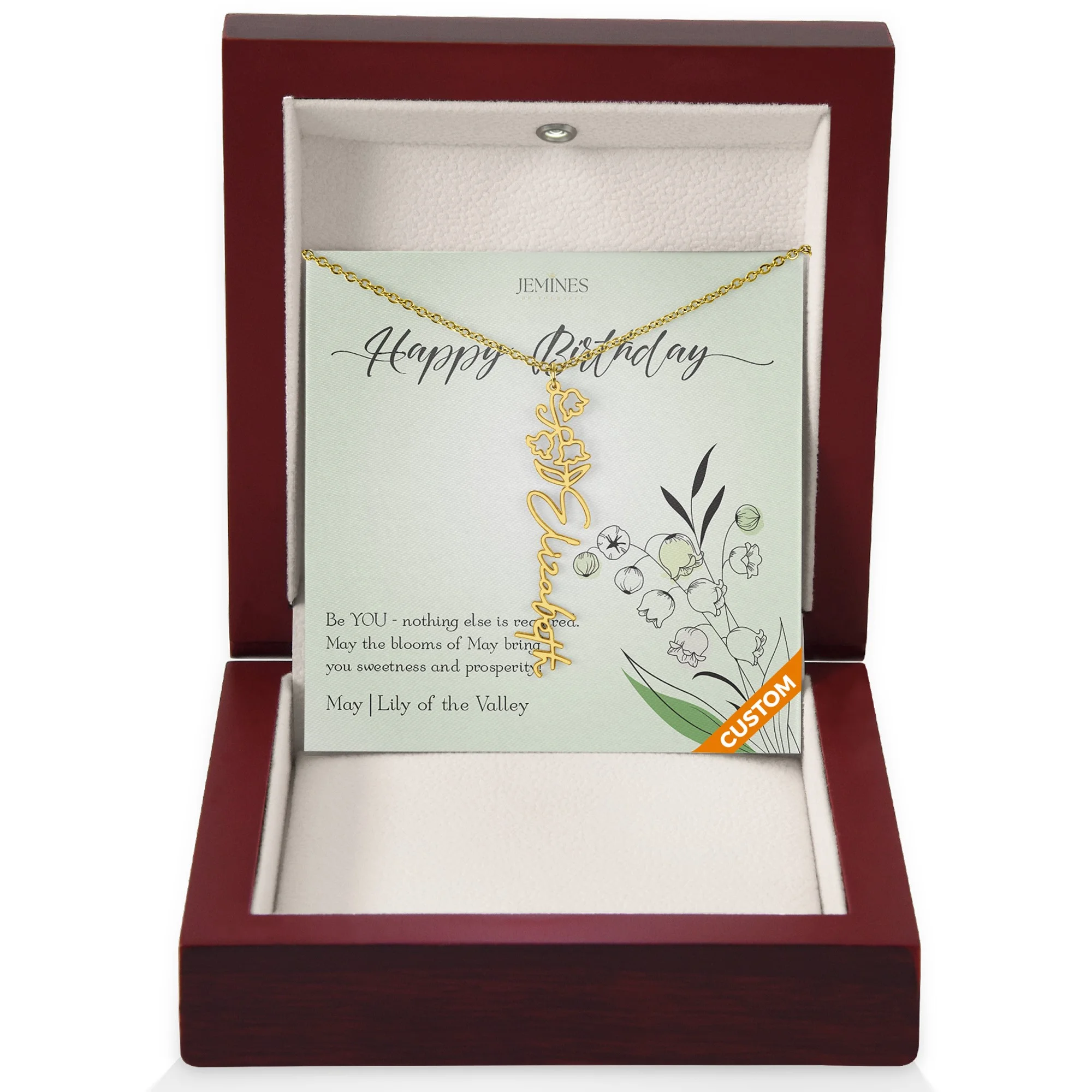 May Birth Flower Custom Gold Necklace
