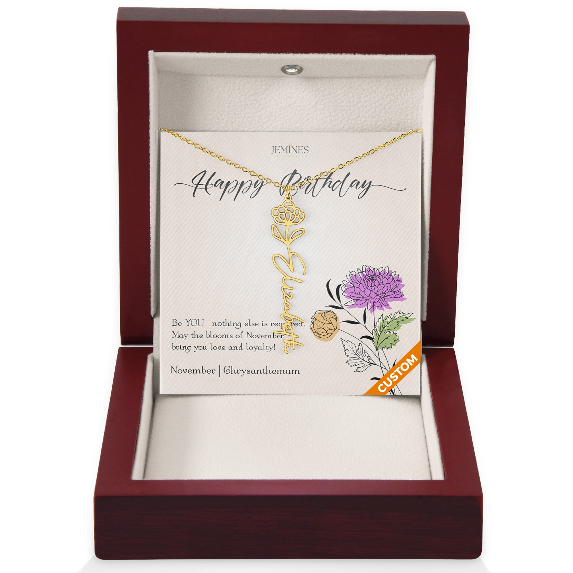 November Birth Flower Custom Gold Necklace