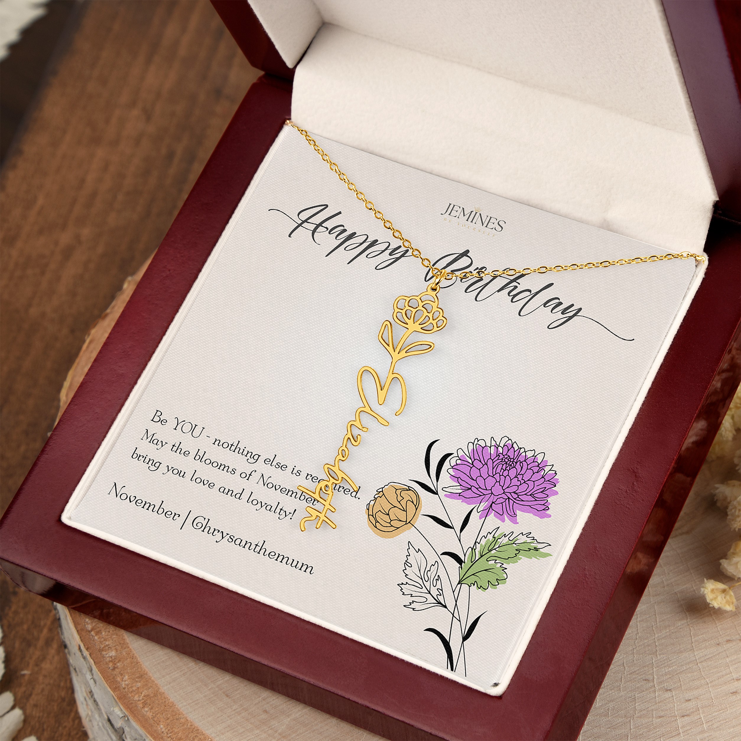 November Birth Flower Gold Necklace Custom Gift - Image 2
