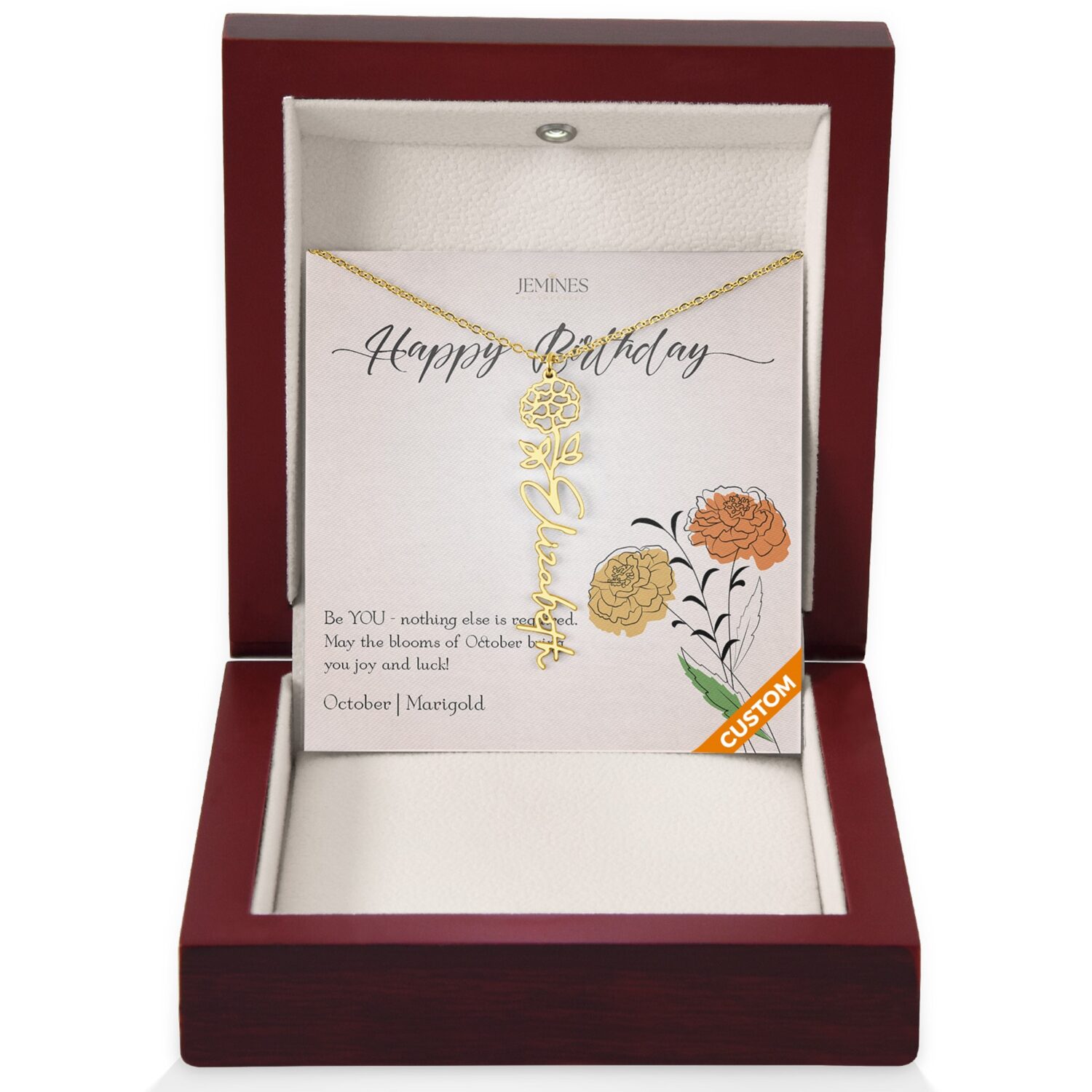 October Birth Flower Custom Gold Necklace