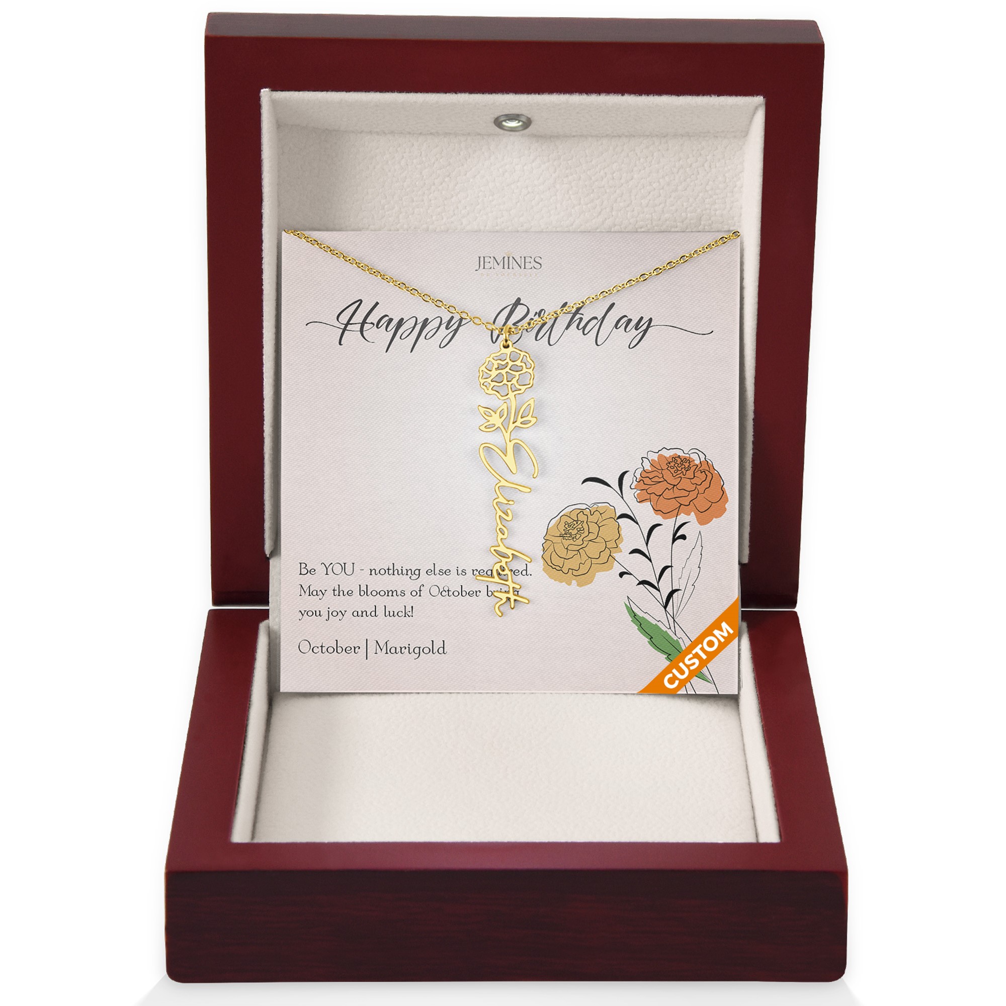 October Birth Flower Custom Gold Necklace