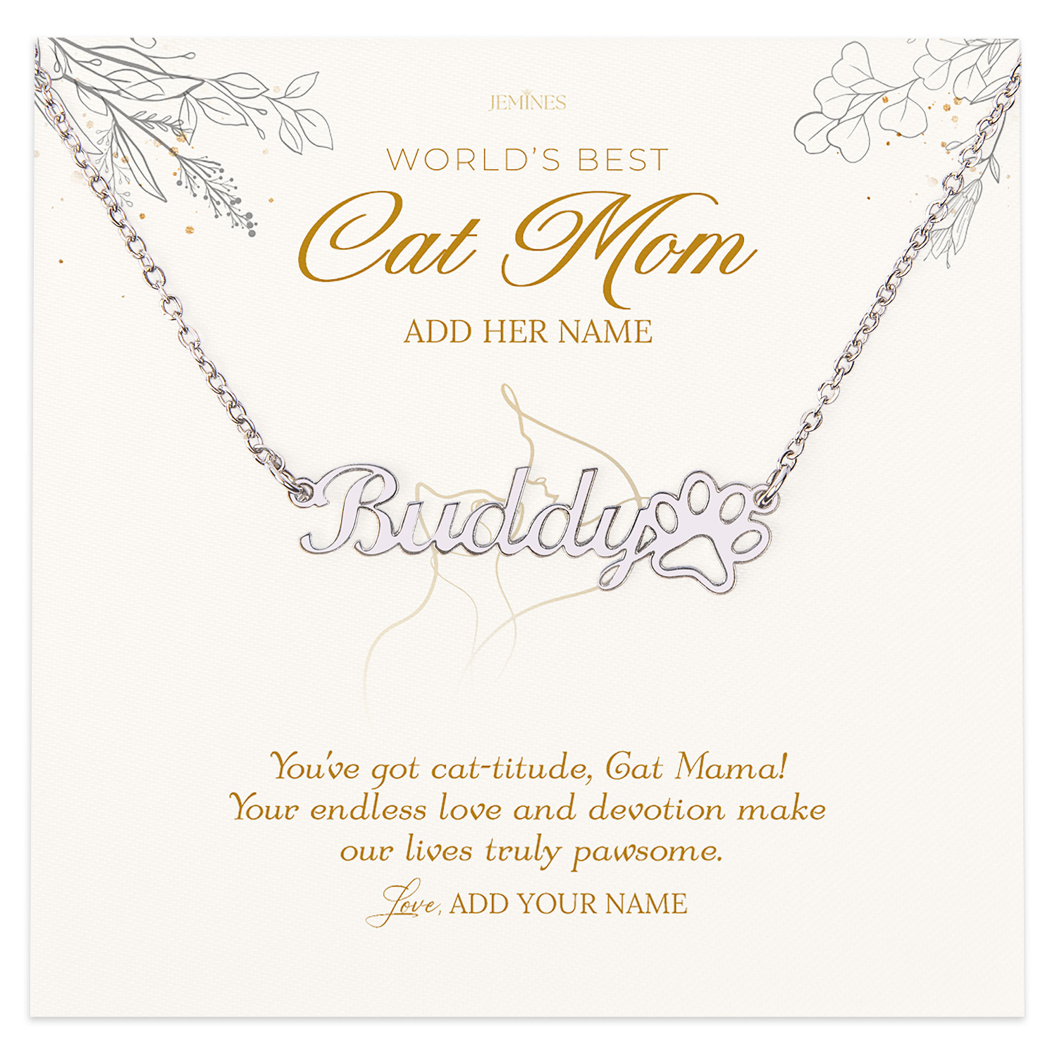 Cat Mom Paw Name Necklace Personalized Gifts