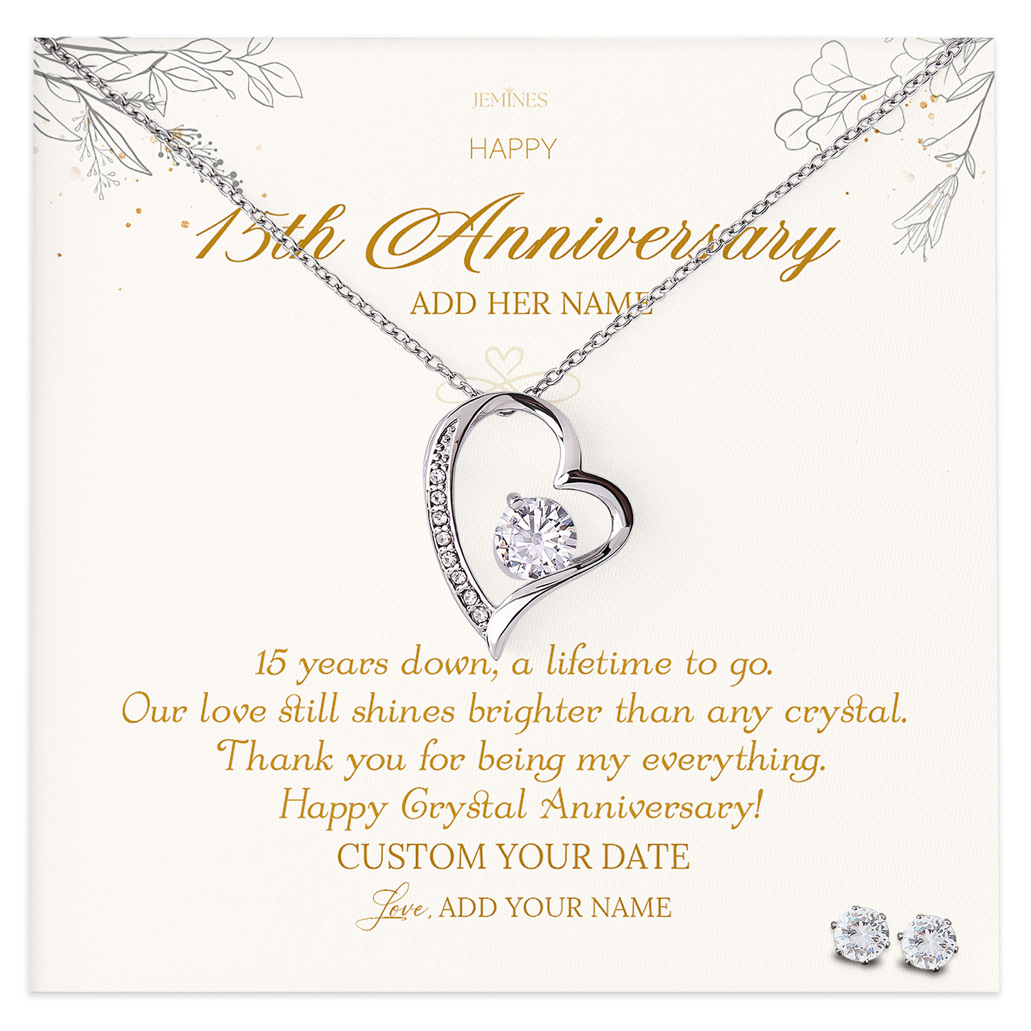 Happy 15th Anniversary Necklace Personalized Gifts