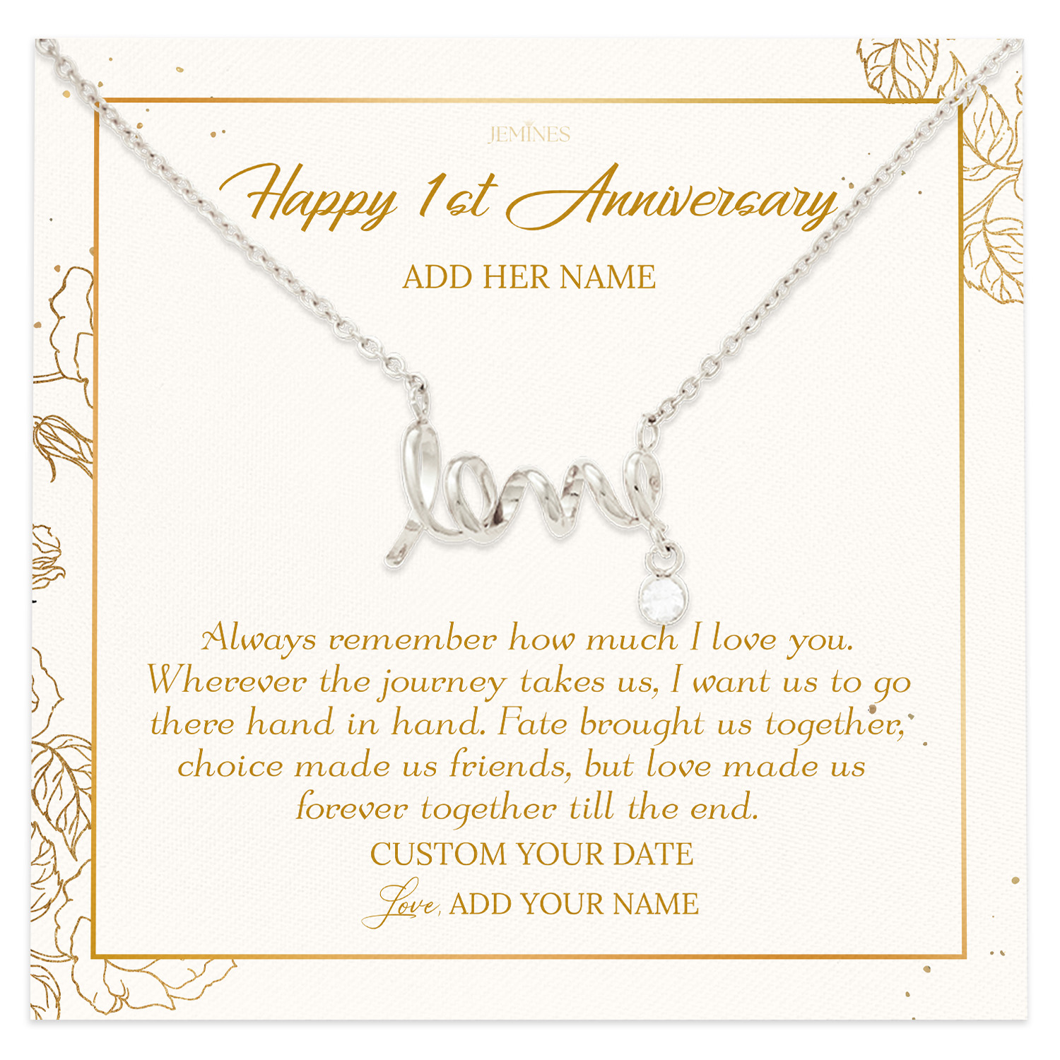 Happy 1st Anniversary Necklace Personalized Gifts