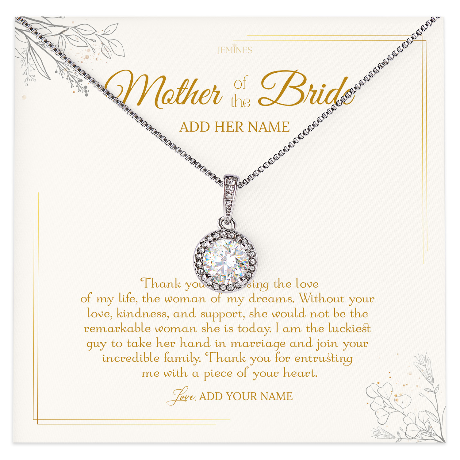 Mother of the Bride Necklace Personalized Gifts