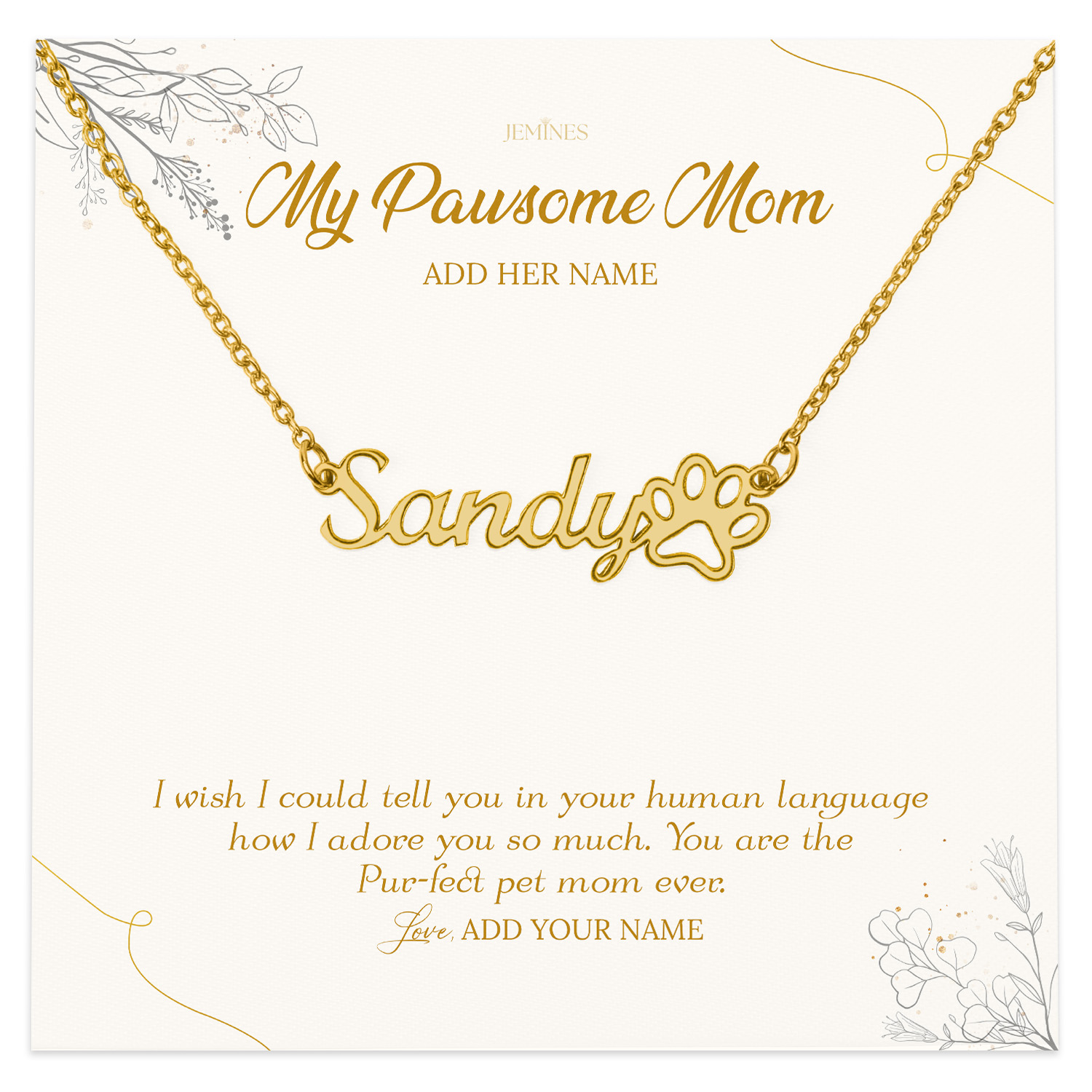 My Pawsome Mom Name Necklace Personalized Gifts
